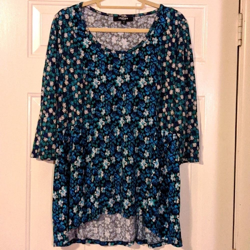 Chelsea Floral Tunic Top 3/4 Sleeve 1X Plus Size